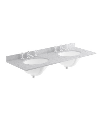 Old London Wall Mounted Double Bowl Marble Top Basin 3 Tap Hole, Twin Ceramic Wash Basins for Bathroom, Durable Bathroom Furn...