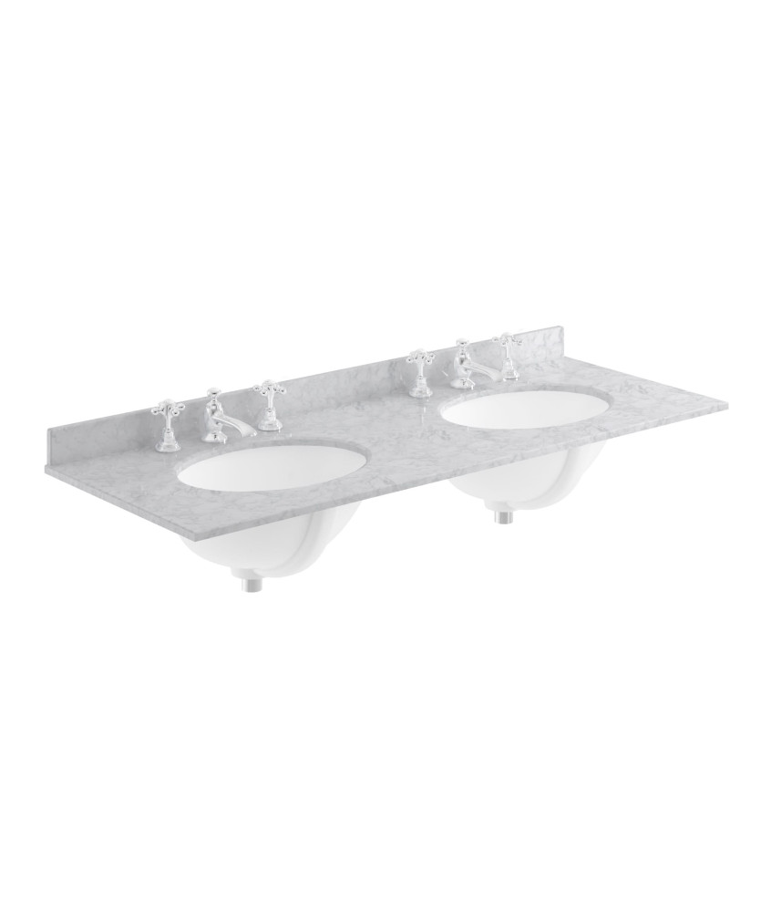 Old London Wall Mounted Double Bowl Marble Top Basin 3 Tap Hole, Twin Ceramic Wash Basins for Bathroom, Durable Bathroom Furn...