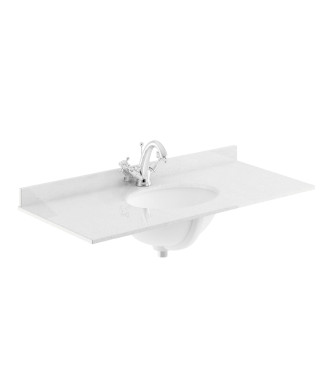 Old London Wall Mounted Marble Top Basin with 1 Tap Hole, Modern Rectangle Ceramic Wash Basin with Countertop, Durable Bathro...