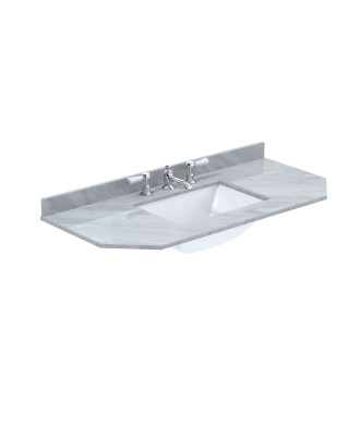 Old London Wall Hung Angled Marble Top Square Basin 3 Tap Hole, Durable Ceramic Basin with Natural Stone Countertop Top in Pr...