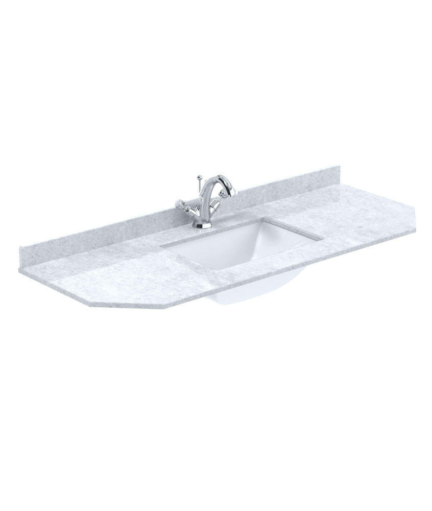 Old London Wall Hung Angled Marble Top Square Basin 1 Tap Hole, Durable Ceramic Basin with Natural Stone Countertop Top in Pr...