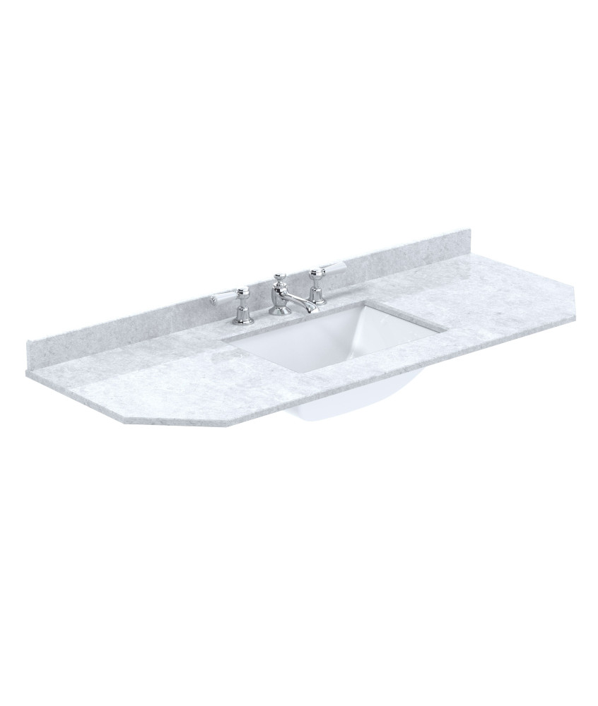 Old London Wall Hung Angled Marble Top Square Basin 3 Tap Hole, Durable Ceramic Basin with Natural Stone Countertop Top in Pr...
