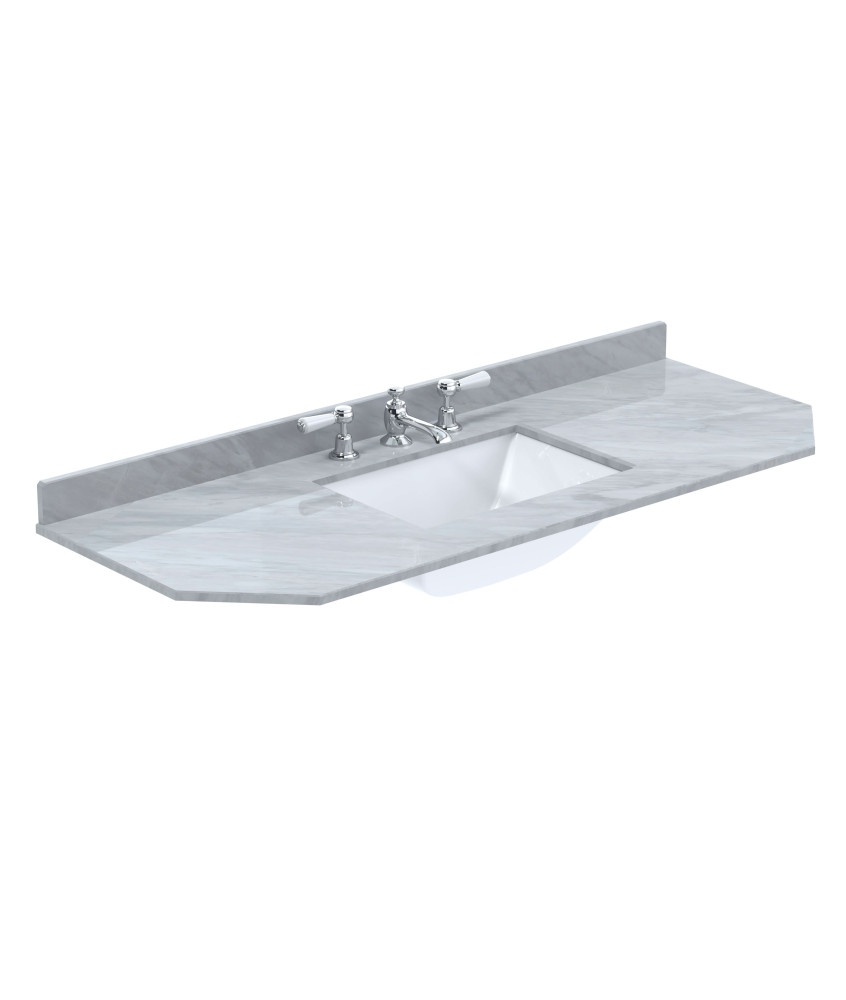 Old London Wall Hung Angled Marble Top Square Basin 3 Tap Hole, Durable Ceramic Basin with Natural Stone Countertop Top in Pr...