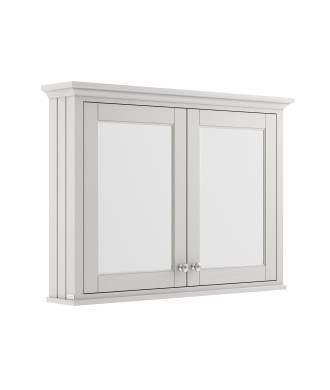 Old London Wall Hung Mirror Cabinet with 2 Soft Close Hinged Doors, Brushed Nickel Knob Handles in Textured Woodgrain Finish ...
