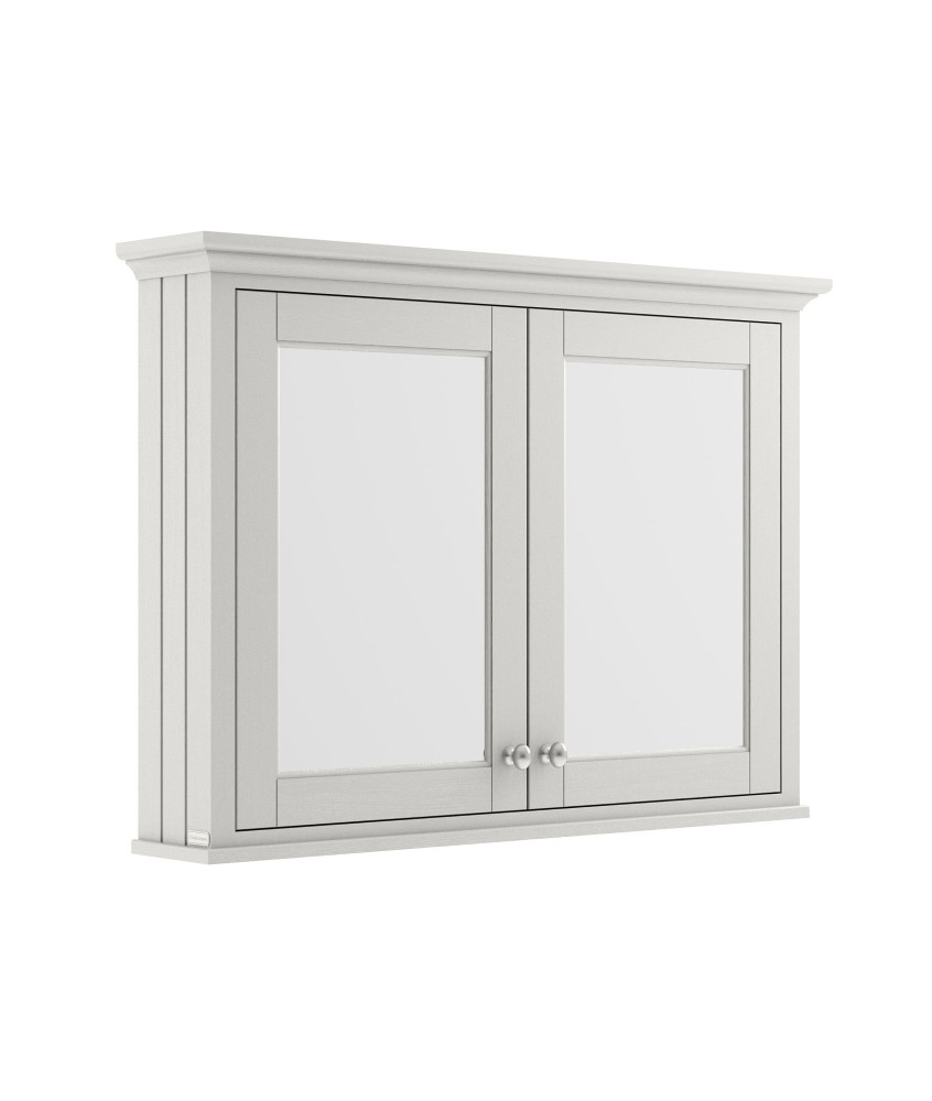 Old London Wall Hung Mirror Cabinet with 2 Soft Close Hinged Doors, Brushed Nickel Knob Handles in Textured Woodgrain Finish ...
