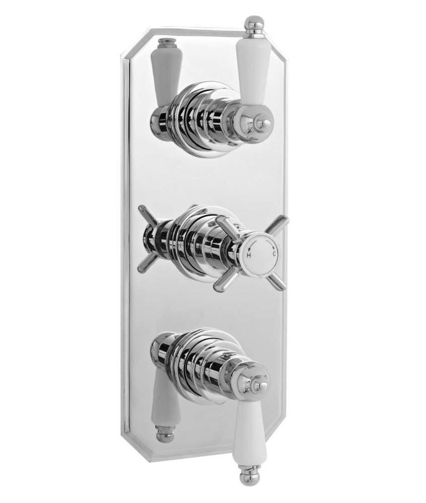 Nuie Edwardian Triple Handle 2 Outlet Concealed Shower Valve - Chrome