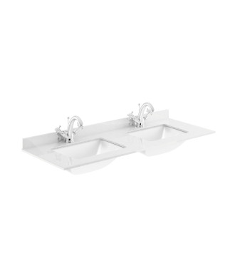Old London Wall-Mounted Double Square Bowl Ceramic Basin 1 Tap Hole with Marble Work Top Bowl, Durable Wash Basin and Counter...