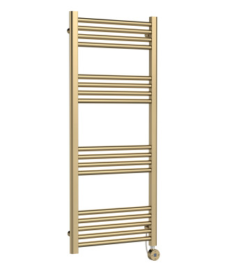 Hudson Reed Electric Round Straight Towel Radiator, Designer Heated Towel Rail with Thermostatic Control in Brushed Brass, 12...