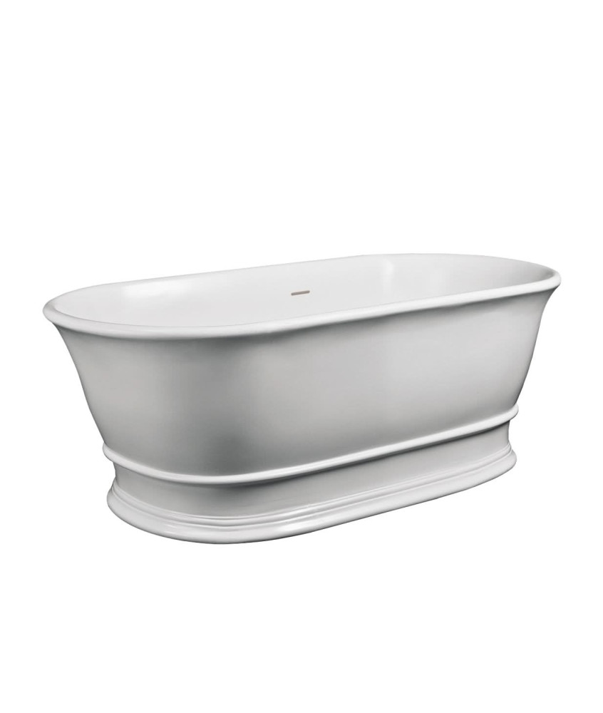 Old London Farringdon Oval Freestanding Bath Tub with Push Button Waste, Durable Acrylic Designer Bathtub in White, 1555x740mm