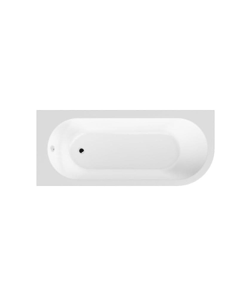 Nuie Crescent Right Hand Back to Wall Corner Bath With Leg Set, Durable Single-Ended Modern Bathroom Bathtub in White, 1700mm