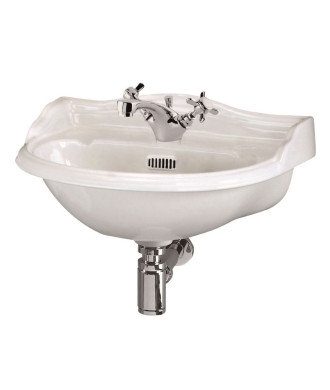 Hudson Reed Chancery Traditional Basin, Wall Mounted Ceramic Sink with 1 Tap Hole, Small Wall Hung Bathroom Basin for Classic...