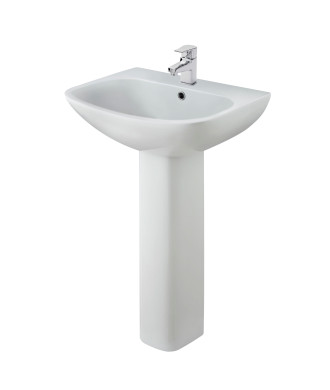 Nuie Ava 545mm Basin With Full Pedestal - 1 TH - White