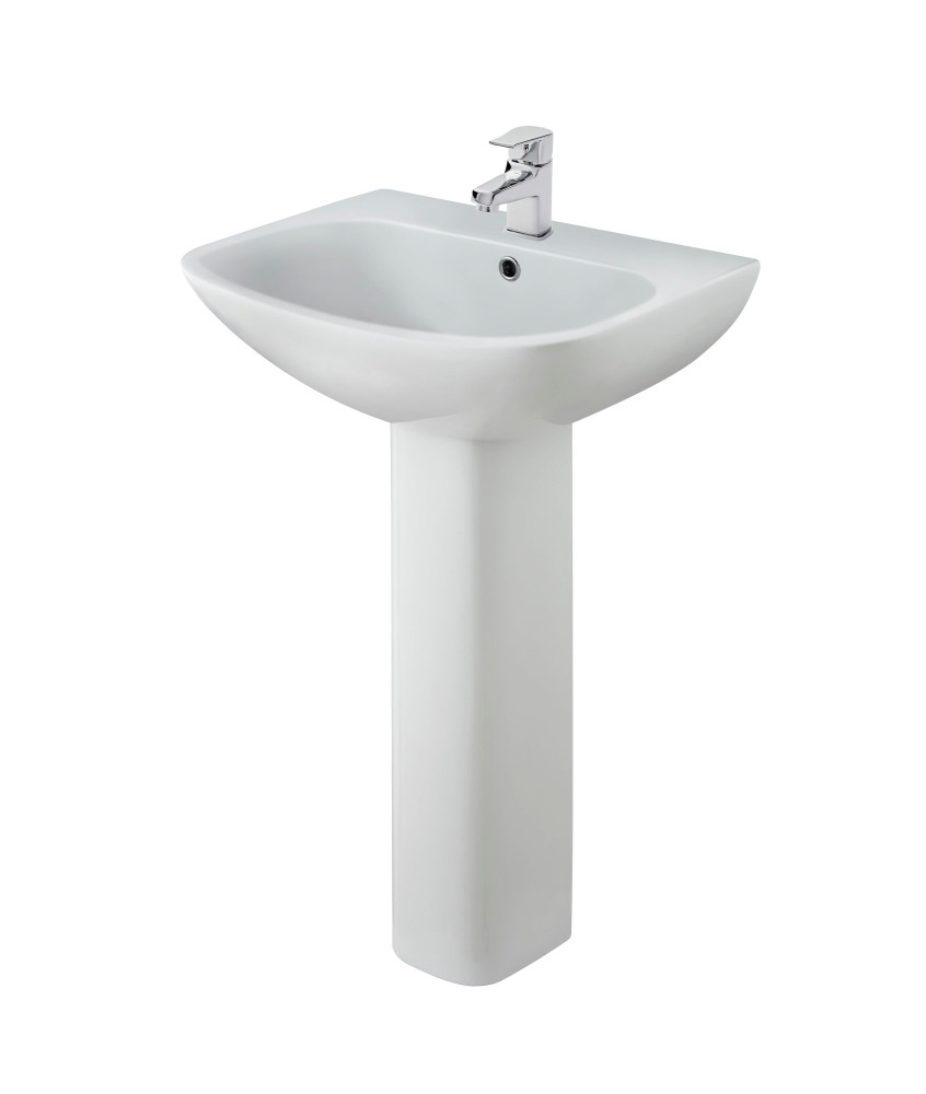 Nuie Ava 545mm Basin With Full Pedestal - 1 TH - White
