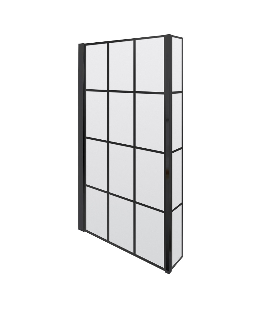 Nuie Pacific Framed Shower Bath Screen With Fixed Return - 1430mm x 808mm - Matt Black