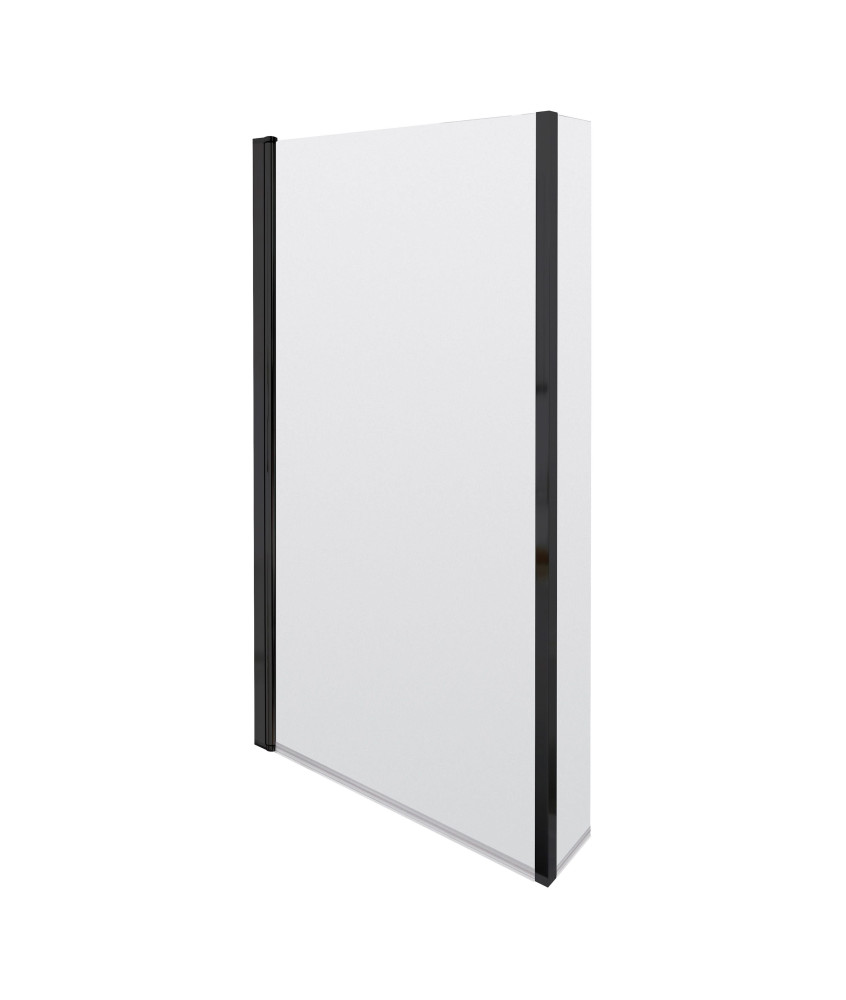 Nuie Pacific Square Shower Bath Screen With Fixed Return - 1430mm x 808mm - Matt Black