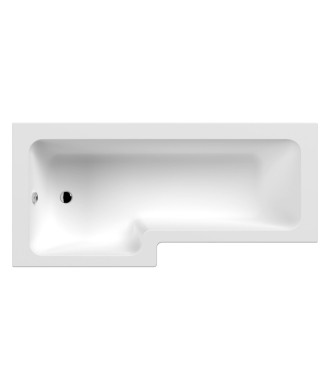 Nuie Left Hand Square Shower Bath with Legs, Acrylic Modern Deep Soaking L Shape Bath Tub, Space-Saving Design in White, 1800mm