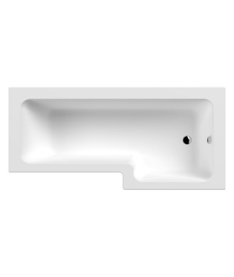 Nuie Right Hand Square Shower Bath with Legs, Acrylic Modern Deep Soaking L Shape Bath Tub, Space-Saving Design in White, 1800mm