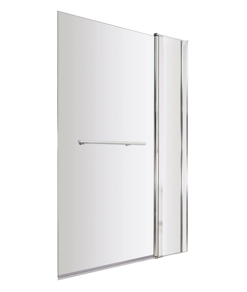 Nuie Pacific Square Hinged Shower Bath Screen With Fixed Panel And Rail - 1435mm x 1005mm - Polished Chrome