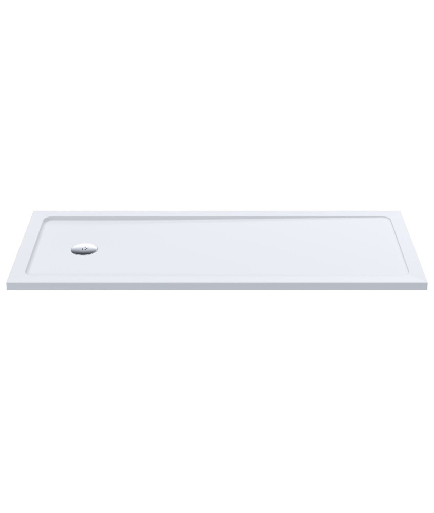 Nuie Bath Replacement Slimline Rectangular Shower Tray, Lightweight Pearlstone Matrix with End Waste Hole in White, 1700 x 700mm
