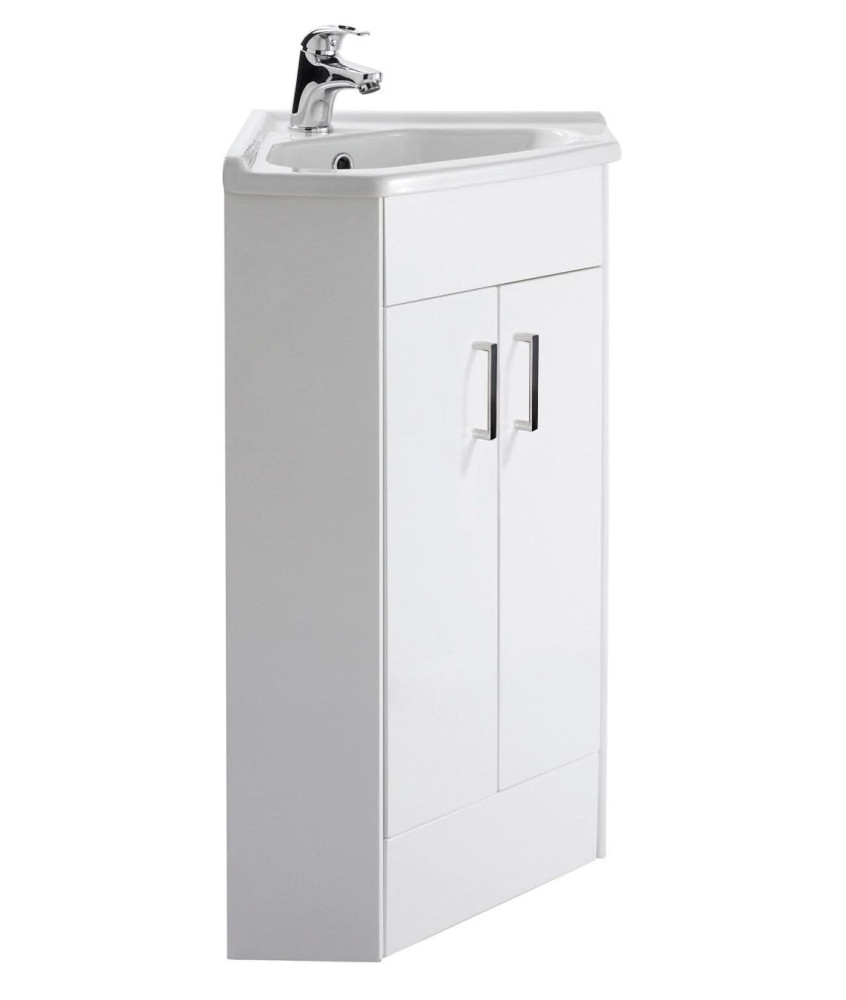 Nuie Mayford 2 Door Floorstanding Corner Vanity Unit With Basin 550mm Wide - Gloss White