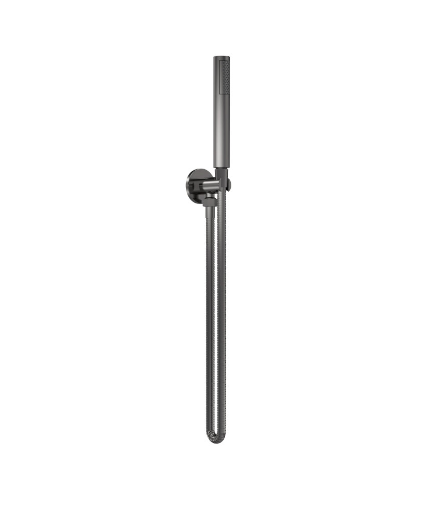 Nuie Arvan Round Pencil Shower Handset With Hose And Bracket - Brushed Gun Metal