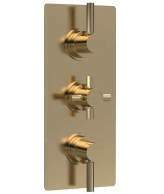 Hudson Reed Tec Pura Triple Thermostatic Shower Valve, Minimalist Sleek Design, Bathroom Accessories, Brushed Brass