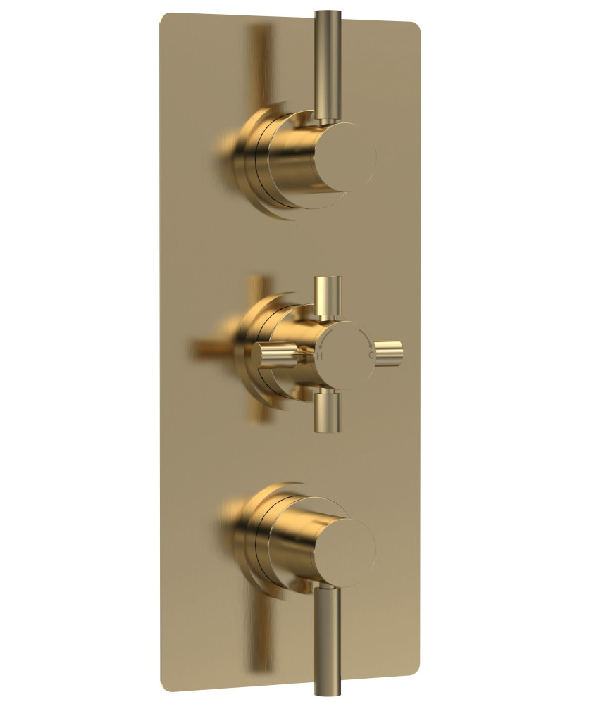 Hudson Reed Tec Pura Triple Thermostatic Shower Valve, Minimalist Sleek Design, Bathroom Accessories, Brushed Brass