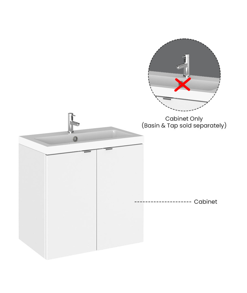 Hudson Reed Fusion Wall Hung 2 Soft Close Door Vanity Unit without Basin, Modern Bathroom Furniture in Gloss White, 600mm
