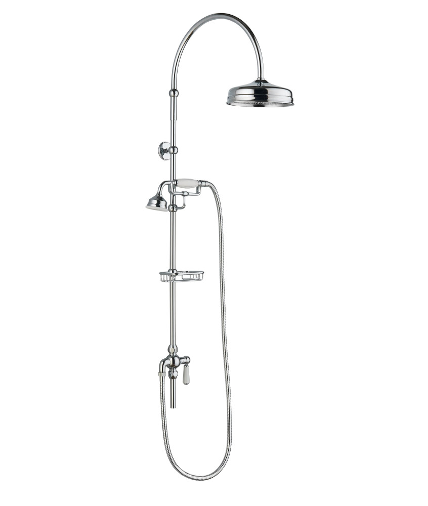 Old London Shower Kits Deluxe Grand Rigid Riser Kit, Chrome & White
