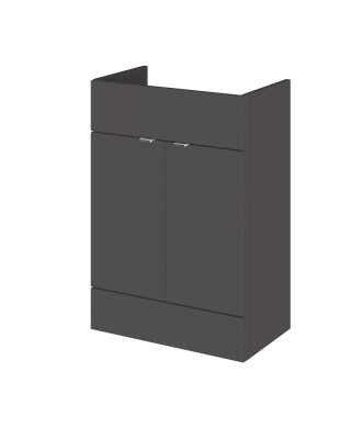 Hudson Reed Fusion Floor Standing Vanity Unit without Basin, Modern Full Depth Bathroom Cabinet in Gloss Grey Finish, 600mm
