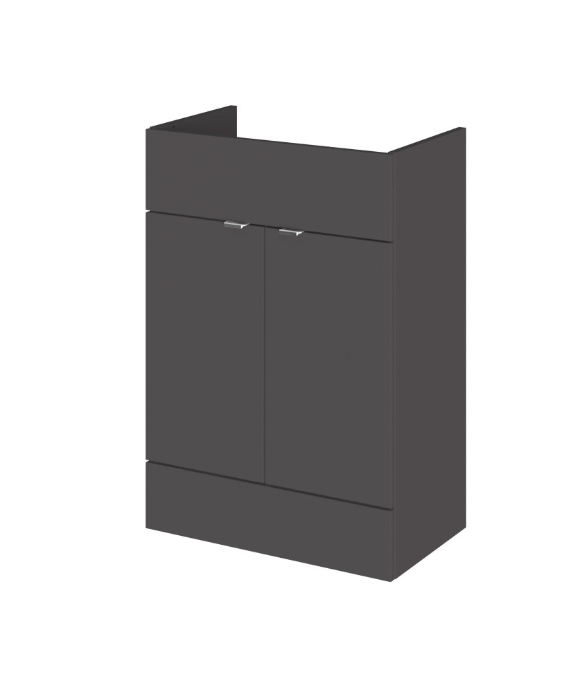Hudson Reed Fusion Floor Standing Vanity Unit without Basin, Modern Full Depth Bathroom Cabinet in Gloss Grey Finish, 600mm