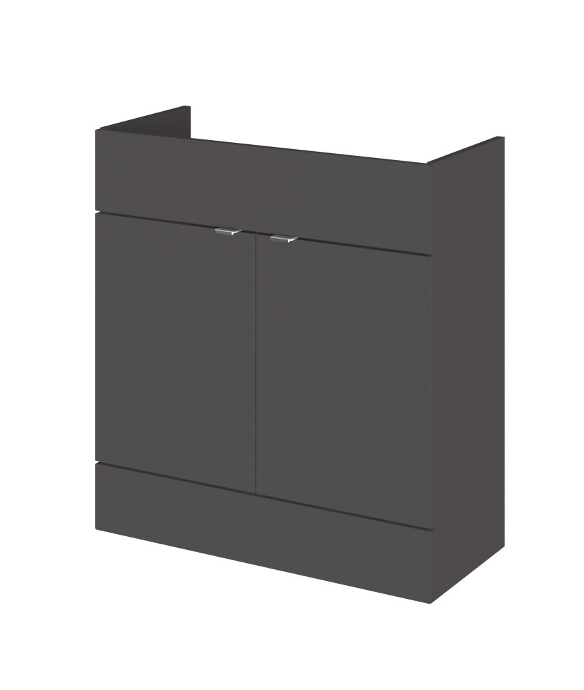 Hudson Reed Fusion Floor Standing 2 Door Vanity Unit without Basin, Modern Bathroom Cabinet in Gloss Grey Finish, 800mm