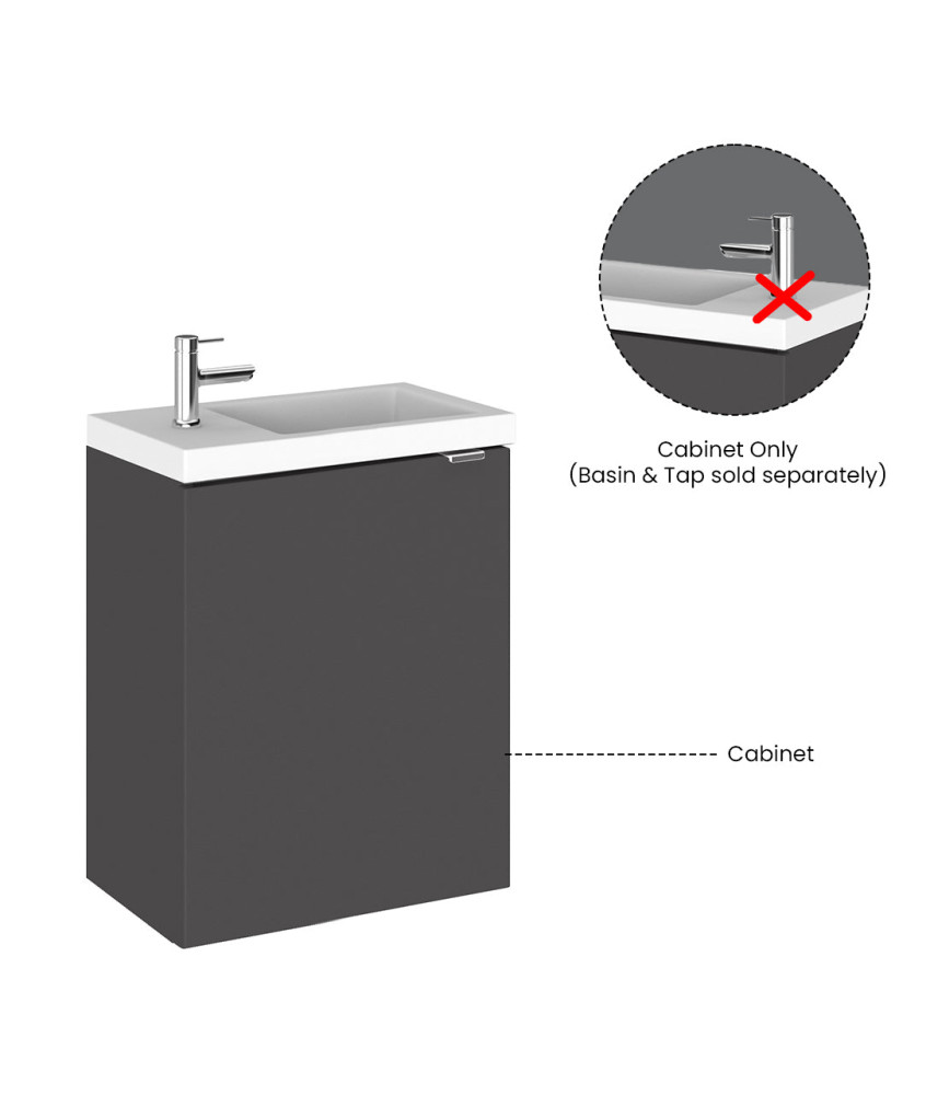 Hudson Reed Fusion Wall Hung 1 Door Vanity Unit without Basin, Modern Compact Bathroom Furniture in Gloss Grey Finish, 400mm
