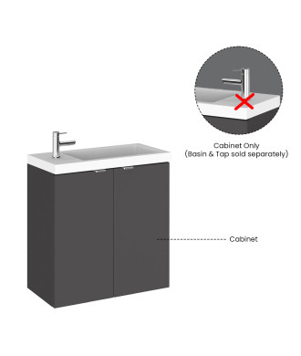 Hudson Reed Fusion Wall Hung 2 Soft Close Door Vanity Unit without Basin, Modern Compact Bathroom Furniture in Gloss Grey Fin...
