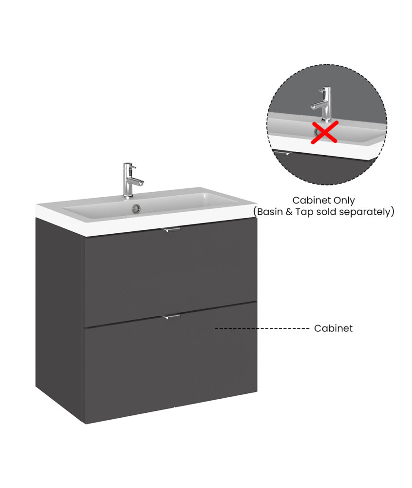 Hudson Reed Fusion Wall Hung 2 Soft Close Drawer Vanity Unit without Basin, Modern Bathroom Furniture in Gloss Grey Finish, 6...