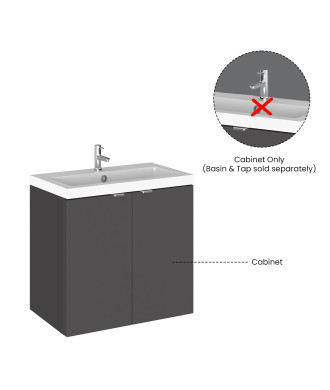 Hudson Reed Fusion Wall Hung 2 Soft Close Door Vanity Unit without Basin, Modern Bathroom Furniture in Gloss Grey Finish, 600mm