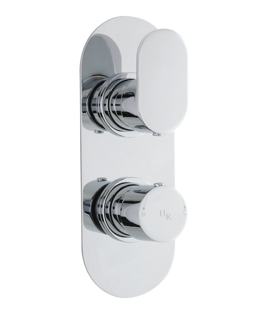 Hudson Reed Reign Twin Thermostatic Concealed Shower Valve with Diverter, Dual Lever Control in Round Backplate with Vertical...