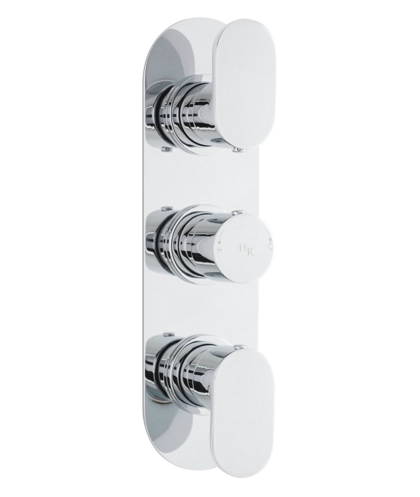 Hudson Reed Reign Triple Thermostatic Concealed Shower Valve, Dual Lever Control in Round Backplate with Vertical/Horizontal ...