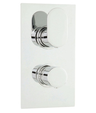 Hudson Reed Reign Twin Thermostatic Concealed Shower Valve with Diverter, Dual Lever Control in Rectangle Backplate with Vert...