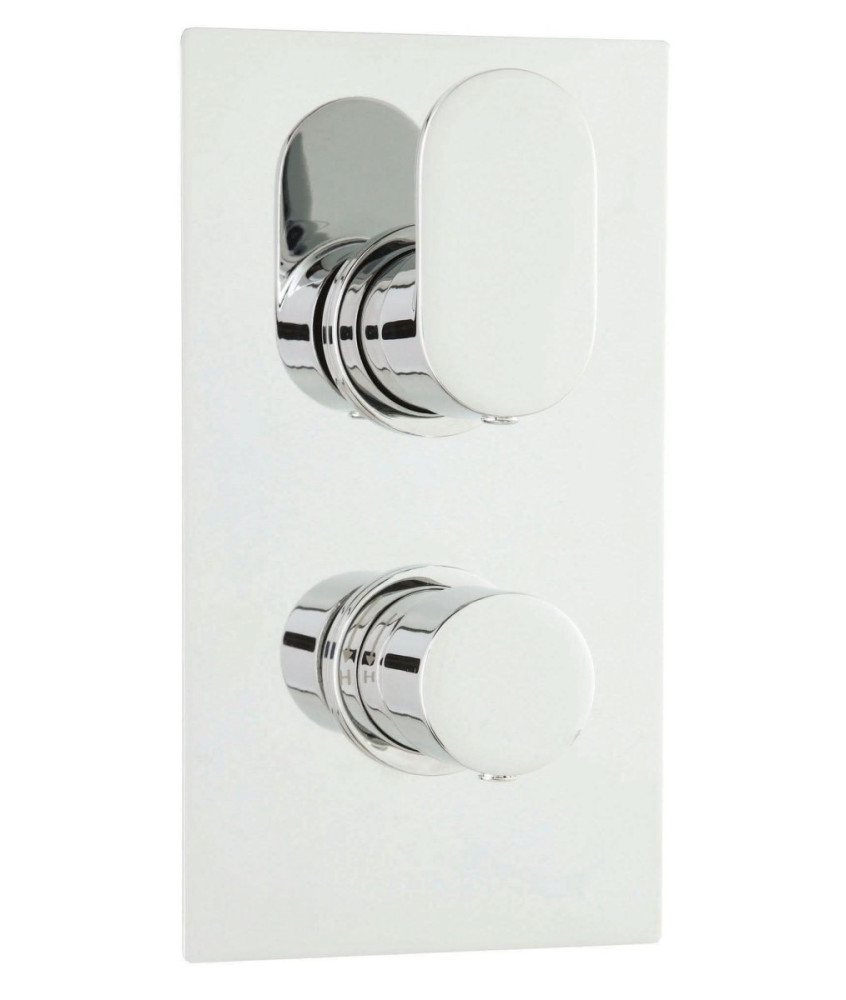 Hudson Reed Reign Twin Thermostatic Concealed Shower Valve with Diverter, Dual Lever Control in Rectangle Backplate with Vert...