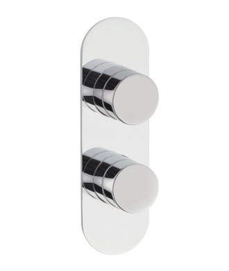 Hudson Reed Indus Twin Thermostatic Concealed Shower Valve with Diverter, Dual Round Handle Control in Round Backplate with V...
