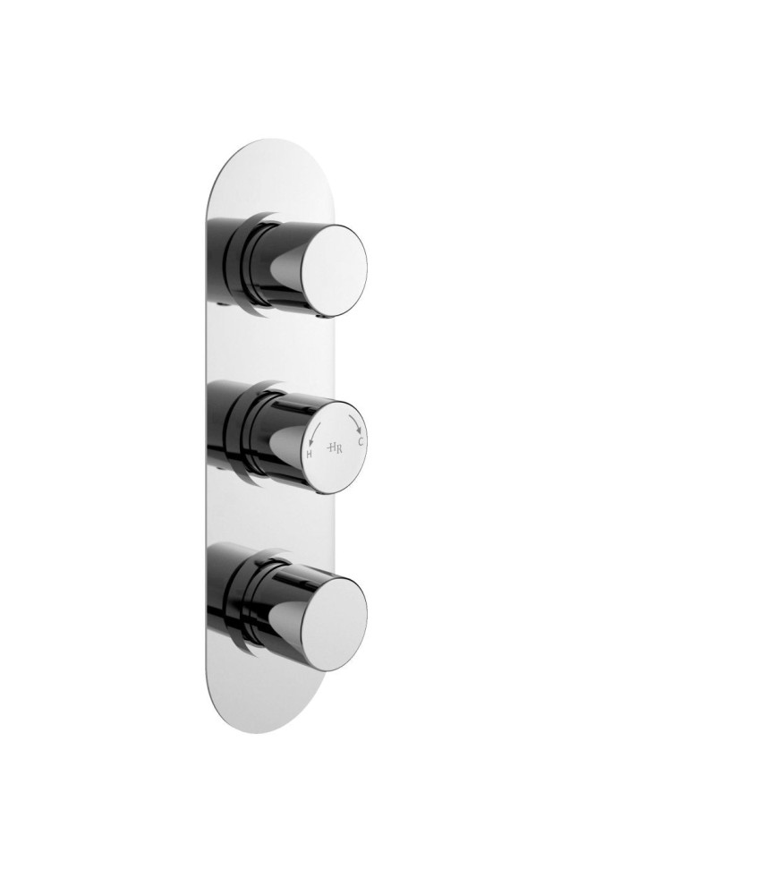 Hudson Reed Triple Thermostatic Concealed Shower Valve, Durable Round Backplate 3 Handle, Modern Shower Accessories with Vert...