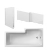 Nuie Left Hand Square Shower Bath Set, Modern Bathtub with Screen & Side Panel, Deep Soaking Bathtub with Legs in White, 1600mm