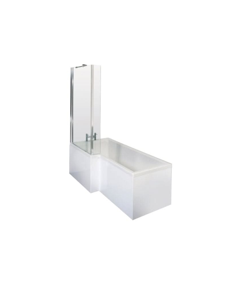 Nuie P Shaped Right Hand Shower Bath Set with Curved Glass Bath Shower Screen & Side Panel, Modern Bath Combo in White, 1500mm