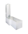 Nuie P Shaped Right Hand Shower Bath Set with Curved Glass Bath Shower Screen & Side Panel, Modern Bath Combo in White, 1500mm