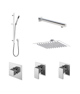 Nuie Windon 2 Outlet Concealed Shower Valve With Kit, Stop Tap And Diverter - Chrome