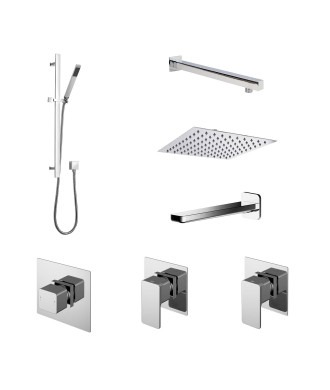 Nuie Windon 3 Outlet Concealed Shower Valve With Kit, Stop Tap And Bath Spout - Chrome