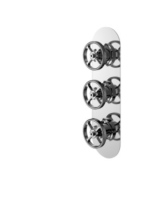 Hudson Reed Industrial Triple Thermostatic Concealed Shower Valve with Diverter, Durable Round Backplate 3 Crosshead Handle w...