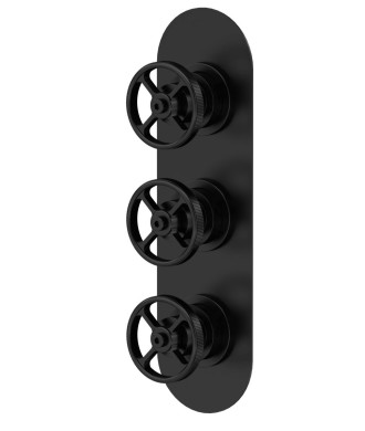 Hudson Reed Industrial Triple Thermostatic Concealed Shower Valve with Diverter, Durable Round Backplate 3 Crosshead Handle w...