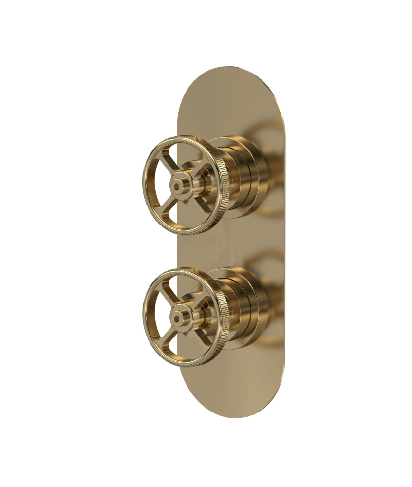 Hudson Reed Industrial Twin Thermostatic Concealed Shower Valve with Diverter, Durable Round Backplate 2 Crosshead Handle wit...